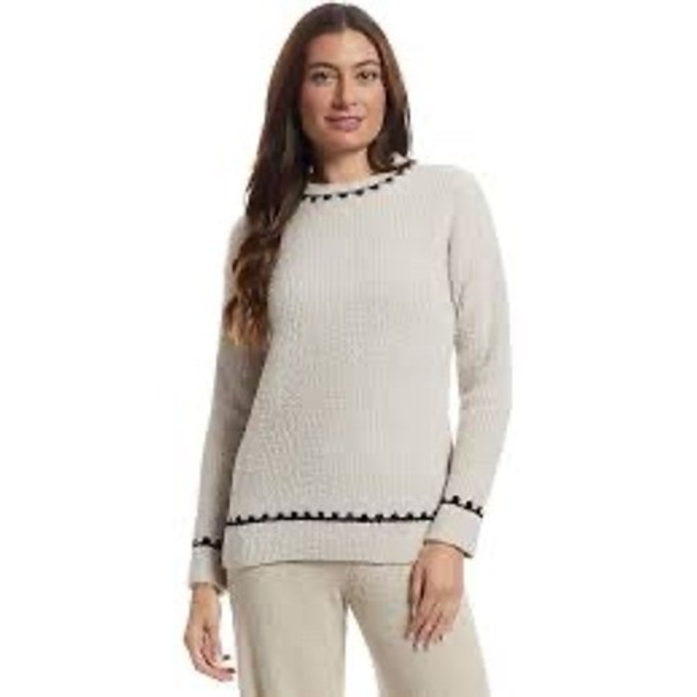 Barefoot Dreams NWT CozyChic‎ CC Ribbed Sweater Stone Blanket Stitch S casual